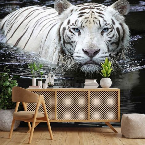 Papier peint tigre blanc dans l'eau papier peint (1/5)
