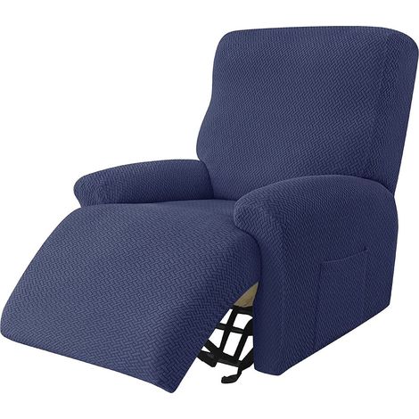 Stretch-Sesselbezug, 4-teilig, Jacquard-Stoff, rutschfest, abnehmbar und waschbar, Marineblau (1/5)