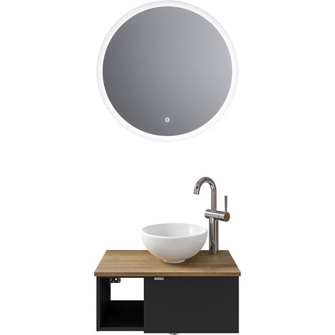 Badmöbel Set 2-teilig mit 60 cm Waschtisch, Türanschlag rechts in schwarz matt mit Eiche AMADORA-66 (1/5)