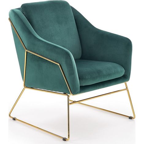 Fauteuil contemporain en velours vert avec structure design en métal doré JAZZY (1/5)