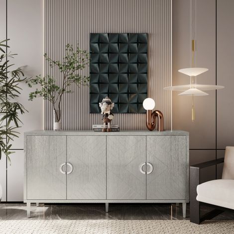 Armario de almacenamiento 4 puertas con patas de pino y estructura de MDF, para salón y dormitorio, champagne (1/5)