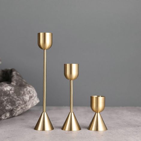 Porte-bougies en métal, lot de 3, en fer forgé, avec support pour tasse. (1/4)