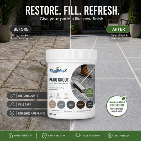 KineShineX Courtyard Grout, Outdoor Tile/Floor Tile/Stone Joint Repair Agent, Waterproof, Crack-resistant, Sun-resistant (1/4)