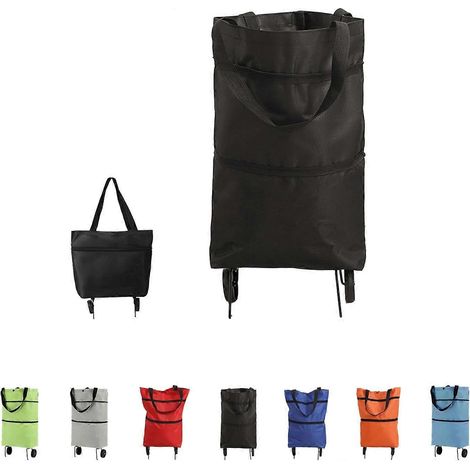 Chariot de courses pliable à roulettes 2 en 1 sac fourre-tout portable en tissu Oxford multicolore pour marché lessive et voyages (1/5)