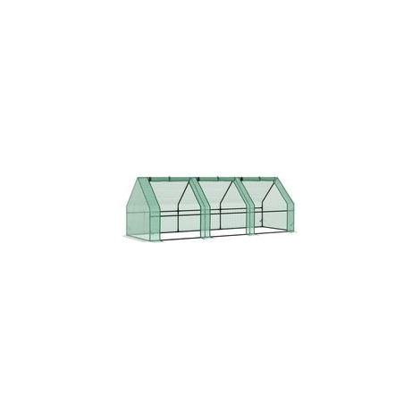 Mini-Gewächshaus, Tunnelgewächshaus, 180 x 90 x 90 cm (L x B x H), Spitzdach, Stahl, hochdichtes PE (140 g/m²), UV-beständig, 3 Fenster mit aufrollbaren Reißverschlüssen, Grün
