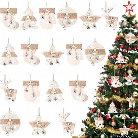 Ensemble de 6 ou 12 décorations pour la maison, pour un café, une fête, Noël, style pastoral nordique, ornements suspendus en bois (1/5)