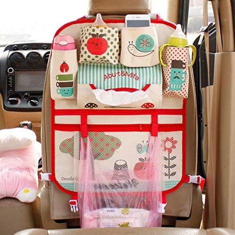 Sac de rangement pliable pour voiture, organisateur de siège en tissu Oxford avec poches, boîte à mouchoirs et stockage bouteilles/j