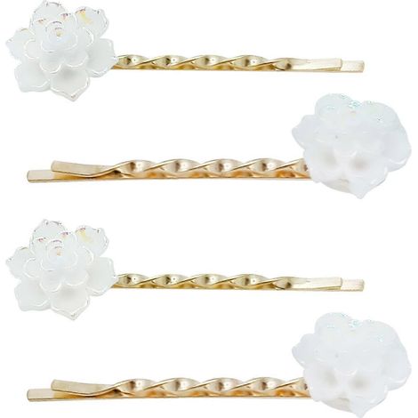 Set mit 4 rosa-weißen Haarspangen. Geeignet für Damen. Die mit Blumen verzierten Haarspangen bieten eleganten und sicheren Halt.