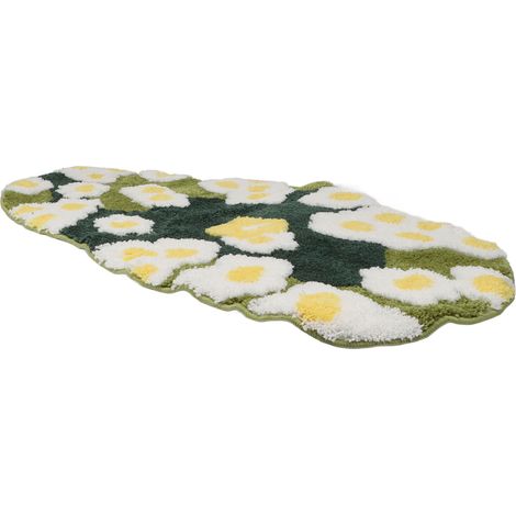 Tapis Floral en mousse 3D, doux, absorbant l'eau, antidérapant, lavable en Machine, pour salle de bain, chevet. (1/5)
