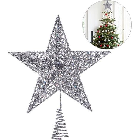 LED Light Up Christmas Tree Topper Star Xmas Ornament Home Party Decoration, Silver 20X23CM (1/5)