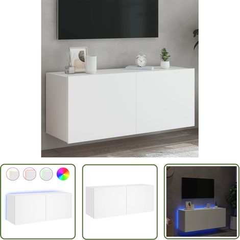 The Living Store TV-Wandschrank mit LED-Leuchten Weiß 100x35x41 cm - TV Schrank - Holzwerkstoff Möbel - Regal - Wandregal - Fernsehschrank (1/5)