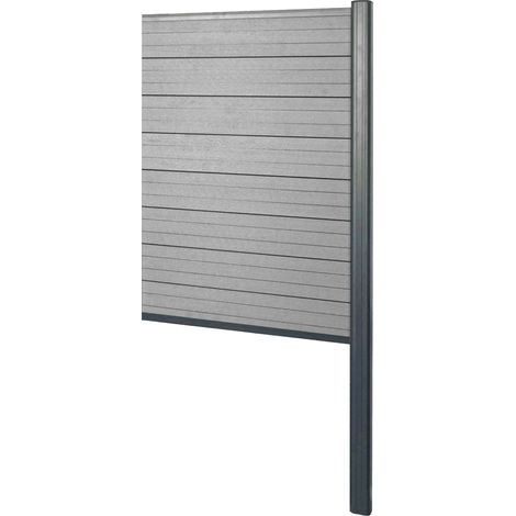 WPC pantalla de privacidad Sarthe, valla cortavientos, poste de aluminio para fijar en hormigón, Elemento de extensión estrecho, 95cm gris