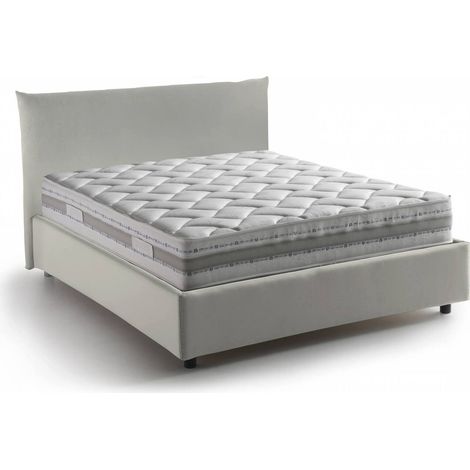 Talamo Italia - Letto piazza e mezza Arpaise, Letto contenitore con rivestimento in tessuto, 100% Made in Italy, Apertura frontale, con materasso Cm 120x190 incluso, Beige
