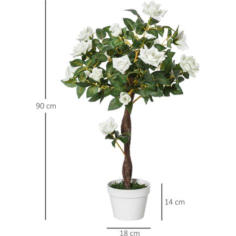 Rosier artificiel réaliste 90cm, plante en pot plastique design, fleur imitation haut de gamme pour salon, chambre, bureau, jardin, déco moderne, idée cadeau (1/5)