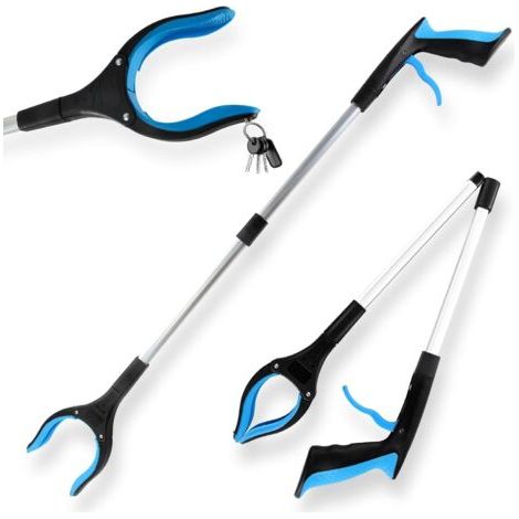 QORVA-83 cm Ramasse-objets télescopique en aluminium de avec tête rotative à 360°, poignée ergonomique et embout magnétique pour la collecte des déchets (bleu) (1/5)