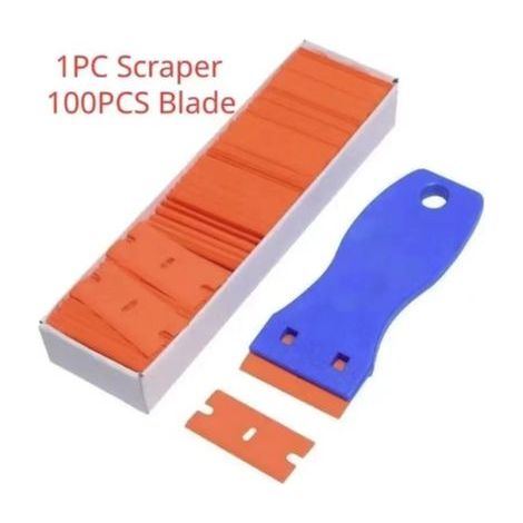 Lntyq 1 Pcs Grattoirs en Plastique avec 100 Lames de Rasoir, Grattoir en Plastique, Verre Grattoir Vitrocéramique Plaque pour la Peinture Autocollants et Décalcomanies (1/5)