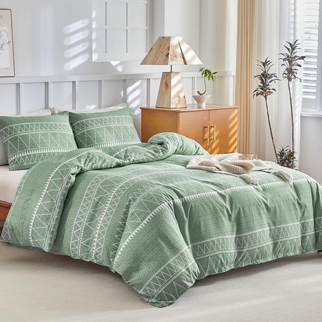 Housse de Couette 220x240 avec 2 Taies d'oreiller 65x65 cm - Design Bohémien - Parure de lit 220x240 Adulte - 100% Microfibre Housse Couette avec Fermetures éclair, Vert (1/5)