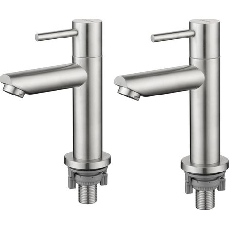 2PCS CECIPA Robinet de Lavabo - Robinet Eau Froide Uniquement - Robinet pour Salle de Bain - Robinet d'eau Froide Hauteur 93,4 mm - Brossé (1/5)