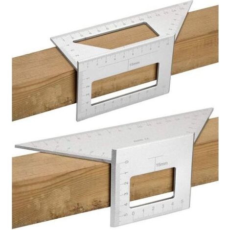 2-Sattel-Winkelmaß für Holzarbeiten, 45/45 Grad bis 90/45 Grad Winkelmessgerät, T-Lineal aus Aluminiumlegierung (Silber) (1/5)