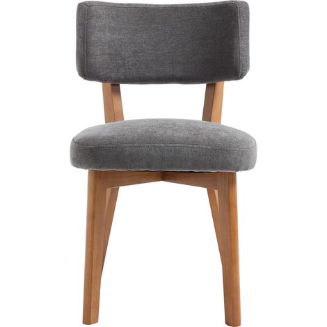 Set di 2 sedie da pranzo stile mid-century, legno e tessuto grigio (1/5)