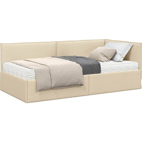 Corner Bed Frame with Mattress Manual 2 pcs Cream Velvet vidaXL