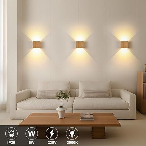 Applique Murale LED Intérieur 6W Bois, Éclairage Mural Applique LED Blanc Chaud 3000K, Lampe Murale Vintage Up Down Luminaire Rétro pour Escalier Entrée Terrasse Dangle Salon (1/4)
