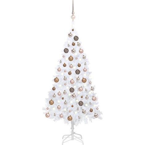 Sapin de Noël artificiel pré-éclairé et boules-Arbre de Noël blanc 120 cm PVC 477328 (1/5)