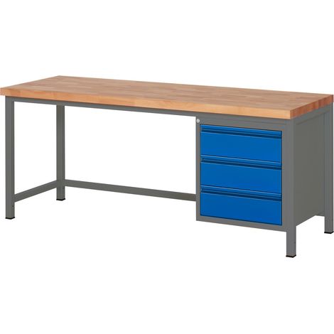 STIER Höhenverstellbare Werkbank Premium mit 3 Schubladen BxTxH 2000x700x840-1040mm anthrazitmetall / RAL 5010 (1/5)