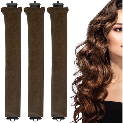 3PCS Bigoudis sans chaleur, bigoudis sans chaleur, bandeaux, bigoudis sans chaleur, boucles de nuit pour cheveux longs (marron)
