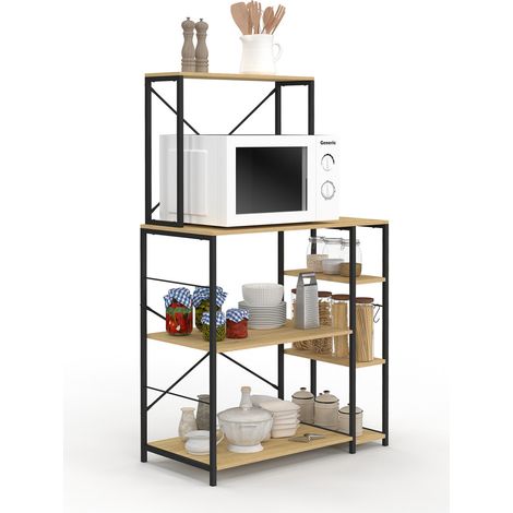 Idmarket – Etagère de cuisine DETROIT 80x40cm – 5 étagères – Panneau de particules et métal noir – Hauteur 132cm – Crochets pour tasses