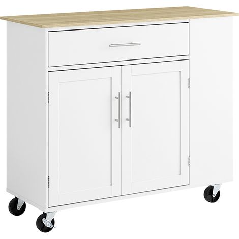 SoBuy Mobile Kitchen Island – Rolling Serving Cart with Worktop and Drawer for Dining Room or Outdoor Kitchen, White, 99×40×85 cm, FKW133-WN (1/5)