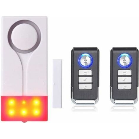 Pr Door and Window Alarm - Wireless Burglar Alarm with 105 DB Loud Sound and Bright Light, Easy to Install (Includes 1 Alarm and 2 Remote Controls)