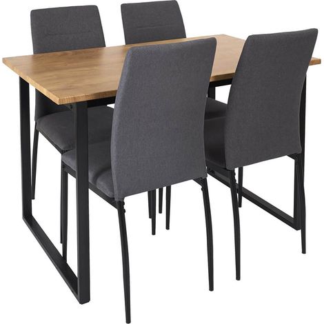 SERGIO - Ensemble Table en MDF et 4 Chaises en Tissu Gris Pieds Métal Noir (1/5)