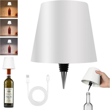 Lampe LED pour bouteille de vin, veilleuse tactile sans fil tricolore, rechargeable (blanche)