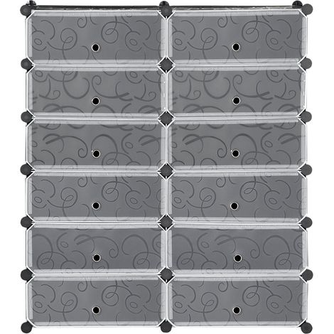 Schuhschrank mit 12 Fächern modulares Regal für 12 Paar Schuhe DIY Steckregal Schuhaufbewahrung für Flur Schwarz 49 x 37 x 108 cm Aosom