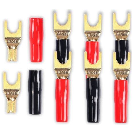 FENOPLASTICAConnecteur à fourche en Y pour câble de haut-parleur, 8 pièces Fiche Y plaqué or de connecteur à fourche en Y de 45 degrés pour câble de haut-parleur de bricolage (rouge et noir) (1/5)