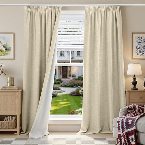 Blackout Curtain Thermal Insulation Anti Cold Linen Curtains Bedroom Living Room Rail Anti Heat Noise Grey Beige (1/2)