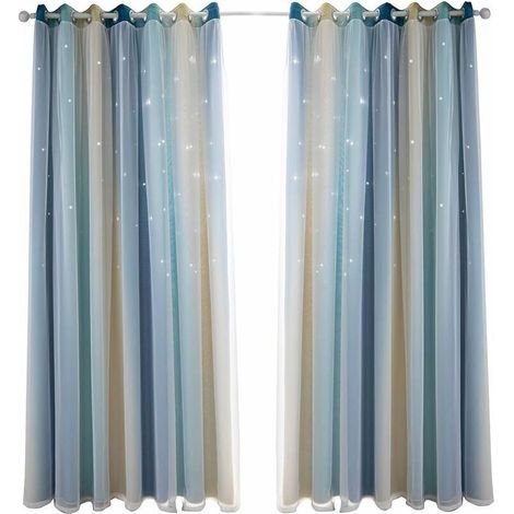 Rideau occultant pour chambre à coucher, rideau anti-bruit, isolation thermique, rideaux opaques avec motif(100x 270cm), bleu jaune) (1/5)