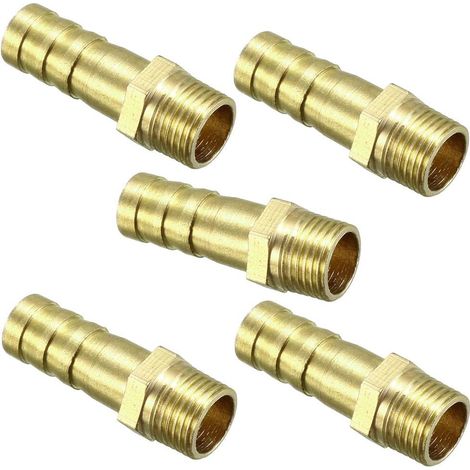 Raccord Cannelé Tuyau en Laiton 8mm Barbelé x 1/8 PT Mâle 5Pcs (1/4)