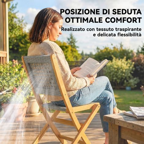 Lot de 2 fauteuils pliants extérieur en rotin PE et acacia gris, charge max 160 kg (1/5)