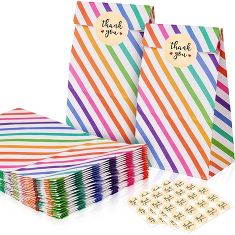 25 Sacs Cadeau en Papier Kraft Pochettes Cadeau avec Autocollants, Sacs à Bonbons en Papier pour Célébrations de Fête, Mariage, Anniversaire, Noël (1/5)