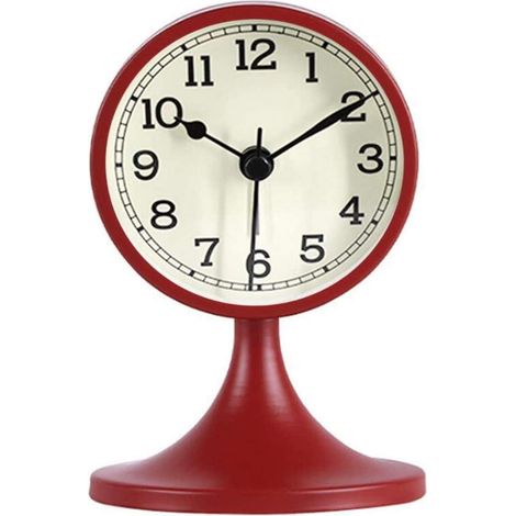 Reloj de sobremesa redondo rojo – silencioso, sin tictac – estilo retro – ideal para estante/dormitorio/oficina – decoración compacta (1/5)