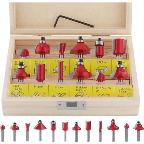 AIDUCHO Set mit 12 Hartmetall-Fräsern und verstellbarem Schraubenschlüssel (12 Fräser mit 6,35 mm Schaft – Rot) (1/5)