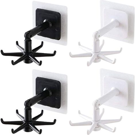 360° Swivel Storage Hooks, Adhesive, Waterproof, No Drilling Required – Pack of 4, 772.5 cm, Black/White