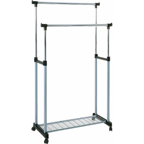 Portant en tube d'acier Coloris Alu-chromé-gris-L95 x P43 x H95/170 cm