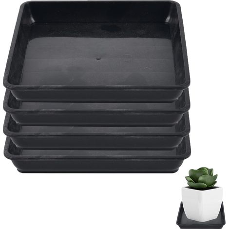Lot de 4 soucoupes carrées en plastique de 18 mm pour décoration de jardin d'intérieur et d'extérieur (noir) (1/5)