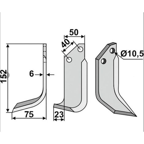 Lama zappa motocoltivatore motozappa fresa compatibile 350-231 GRILLO sx 152mm (1/2)