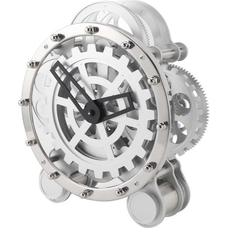 Horloge Mécanique à Engrenages, Horloge de Bureau de Table en Acier Inoxydable avec Engrenages Rotatifs, Mouvement Précis, Couvercle de Batterie Anti-desserrage, pour Salon, Bureau, café, Bar (1/5)