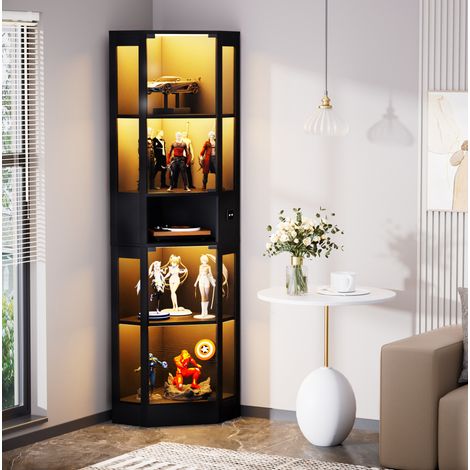 Glasvitrine 57x40x165 cm schwarz mit Stauraum, 5 Ebenen, LED, MDF und Glas MEUBLIV (1/5)