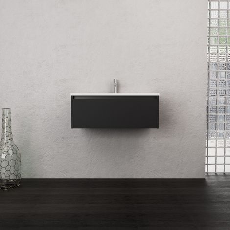 Inda - Mobile bagno L.80 con lavabo opaco / Nero opaco 1 cassetto